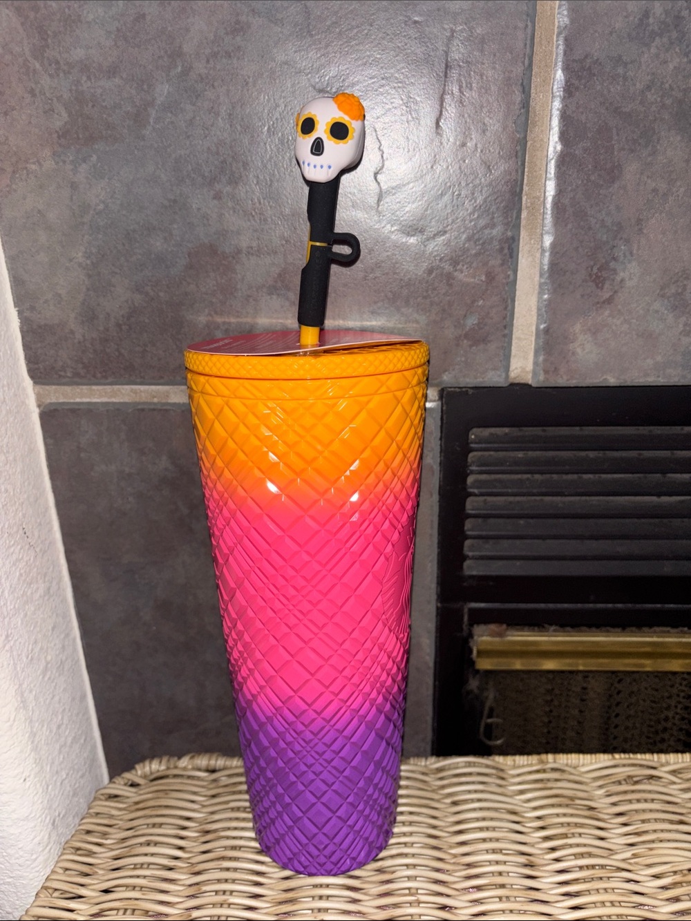 Starbucks Ombre Tumbler - Orange Pink Purple with Skull topper